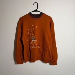Vintage Jerzees NuBlend Sweatshirt Women Medium Burnt Orange Graphic Pumpkin Cat